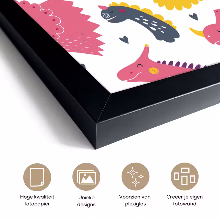 Poster met lijst - Dino - Patronen - Kind - Roze - Meisjes — 6