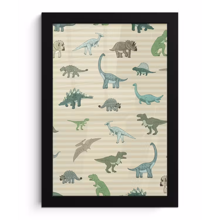 Poster met lijst - Dinosaurus - Bruin - Groen - Jongens - Meisjes - Kinderen — 1