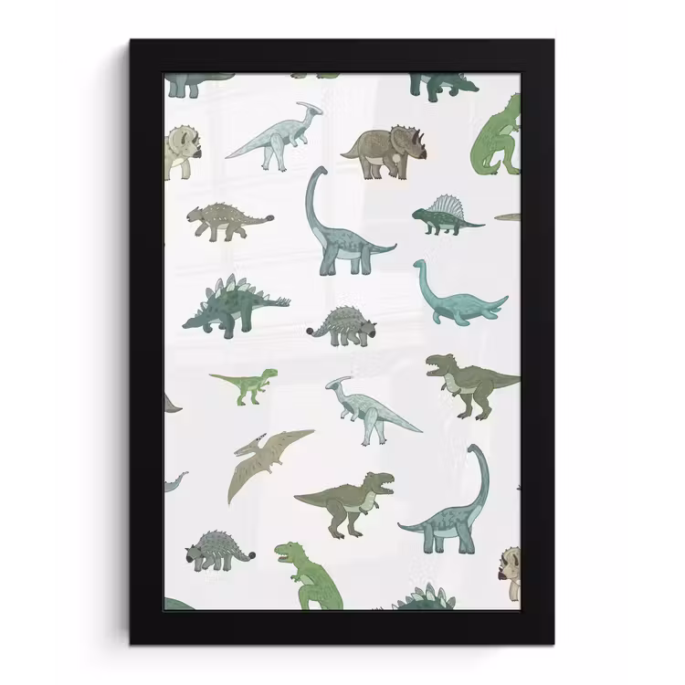 Poster met lijst - Dinosaurus - Groen - Jongens - Bruin - Kind - Patronen — 1