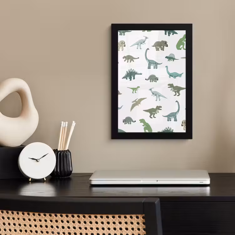 Poster met lijst - Dinosaurus - Groen - Jongens - Bruin - Kind - Patronen — 2