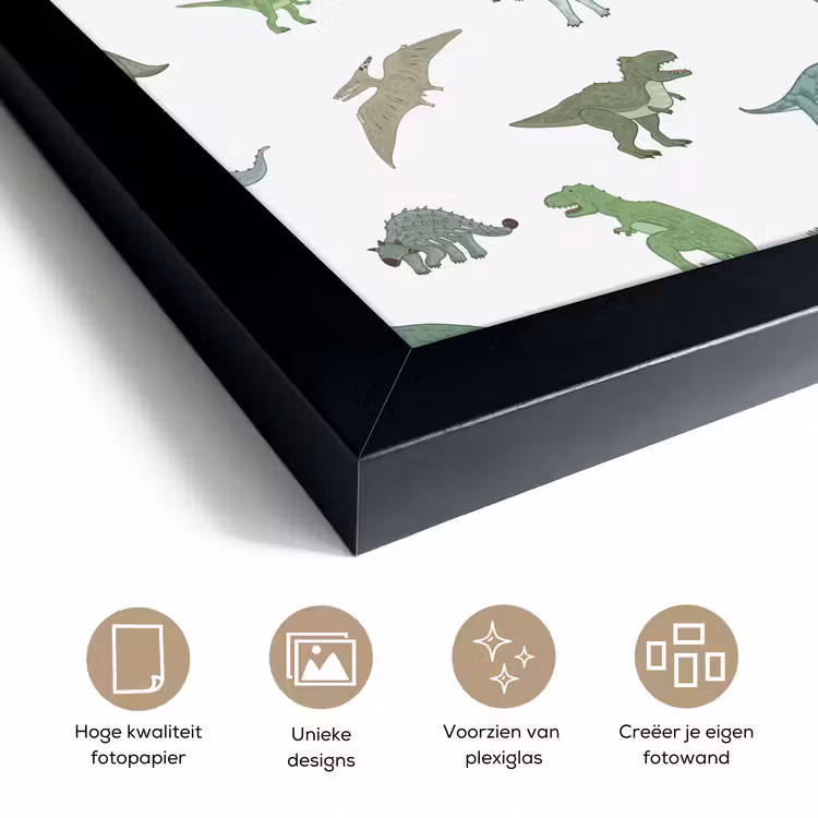 Poster met lijst - Dinosaurus - Groen - Jongens - Bruin - Kind - Patronen — 6