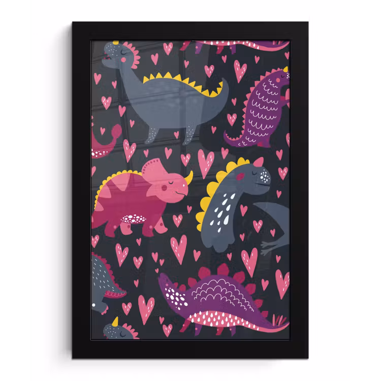 Poster met lijst - Dinosaurus - Kind - Patronen - Roze - Meisjes — 1
