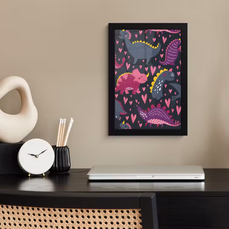 Poster met lijst - Dinosaurus - Kind - Patronen - Roze - Meisjes — 2
