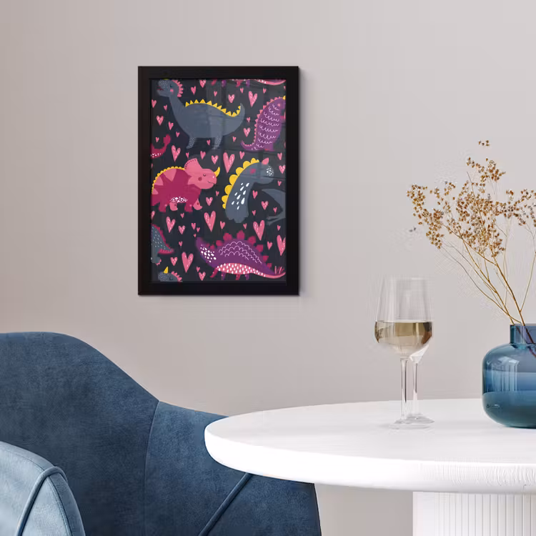 Poster met lijst - Dinosaurus - Kind - Patronen - Roze - Meisjes — 4