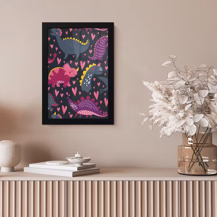 Poster met lijst - Dinosaurus - Kind - Patronen - Roze - Meisjes — 5