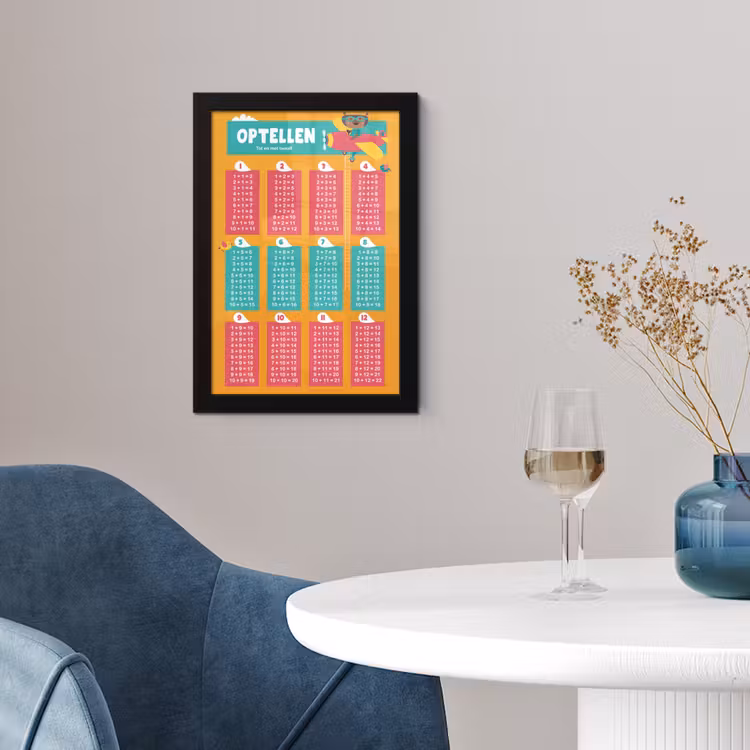 Poster met lijst - Kinderkamer - Optellen - Educatief - Jongens - Meisjes - Kinderen - Oranje - Kids — 4