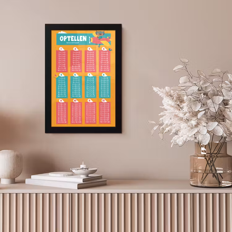 Poster met lijst - Kinderkamer - Optellen - Educatief - Jongens - Meisjes - Kinderen - Oranje - Kids — 5