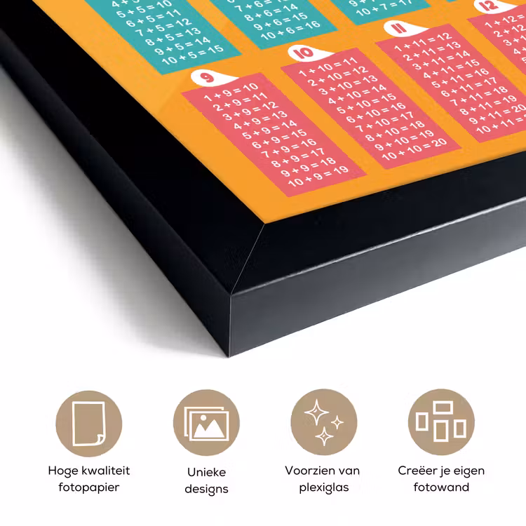 Poster met lijst - Kinderkamer - Optellen - Educatief - Jongens - Meisjes - Kinderen - Oranje - Kids — 6