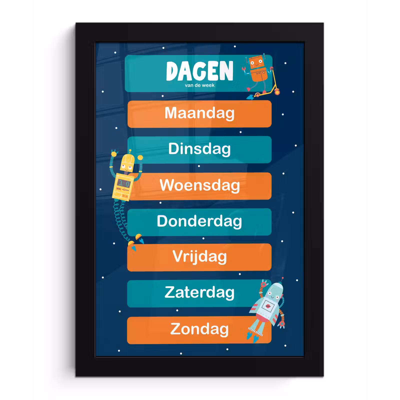 Poster met lijst - Kinderkamer - Educatief - Dagen - Jongens - Meisjes - Kinderen - Blauw - Kind — 1