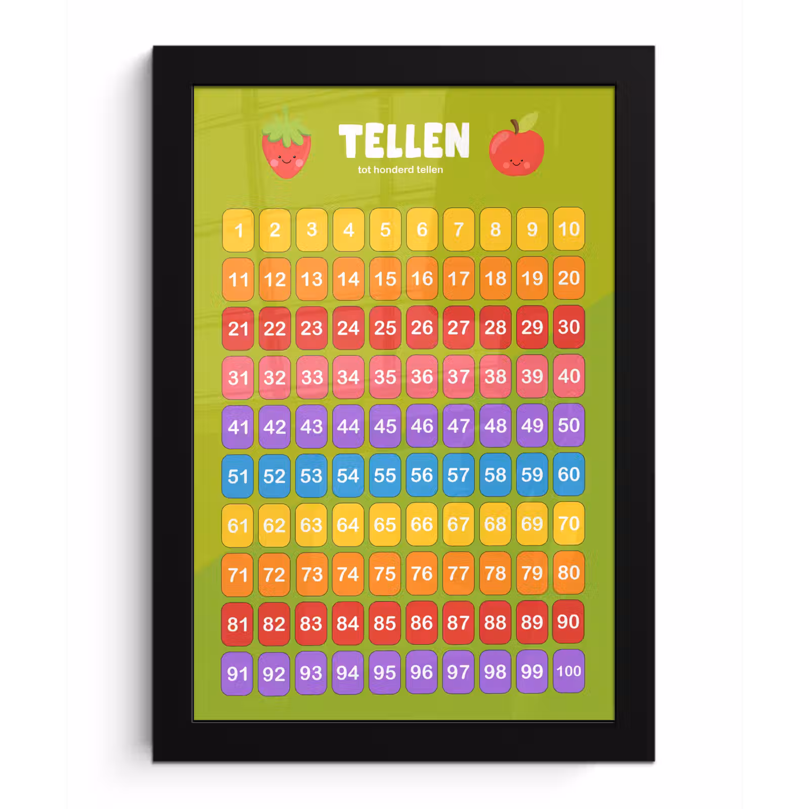Poster met lijst - Kinderkamer - Educatief - Tellen - Jongens - Meisjes - Kinderen - Groen — 1