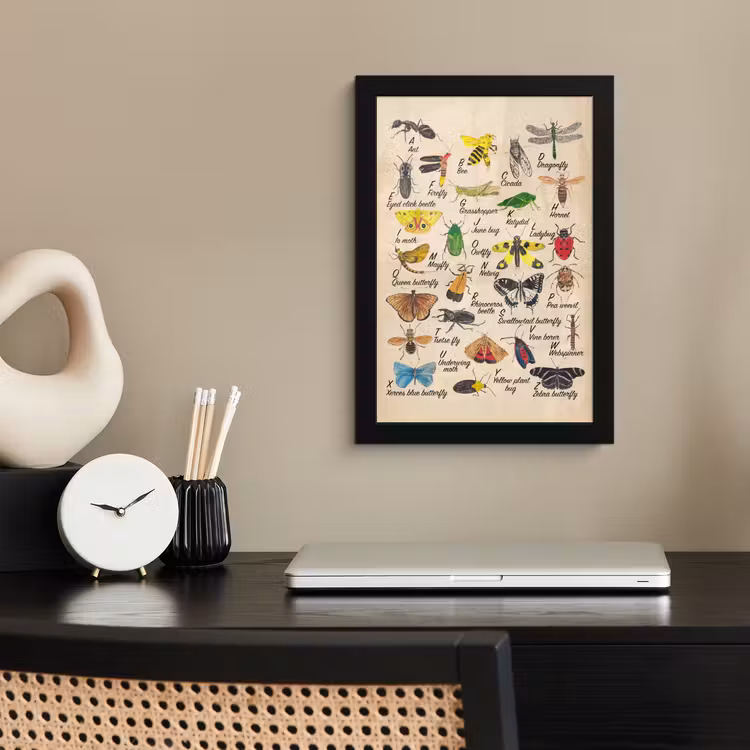 Poster met lijst - Alfabet - Insecten - Educatief - Retro - Bruin - Jongens - Meid - Kinderen — 2