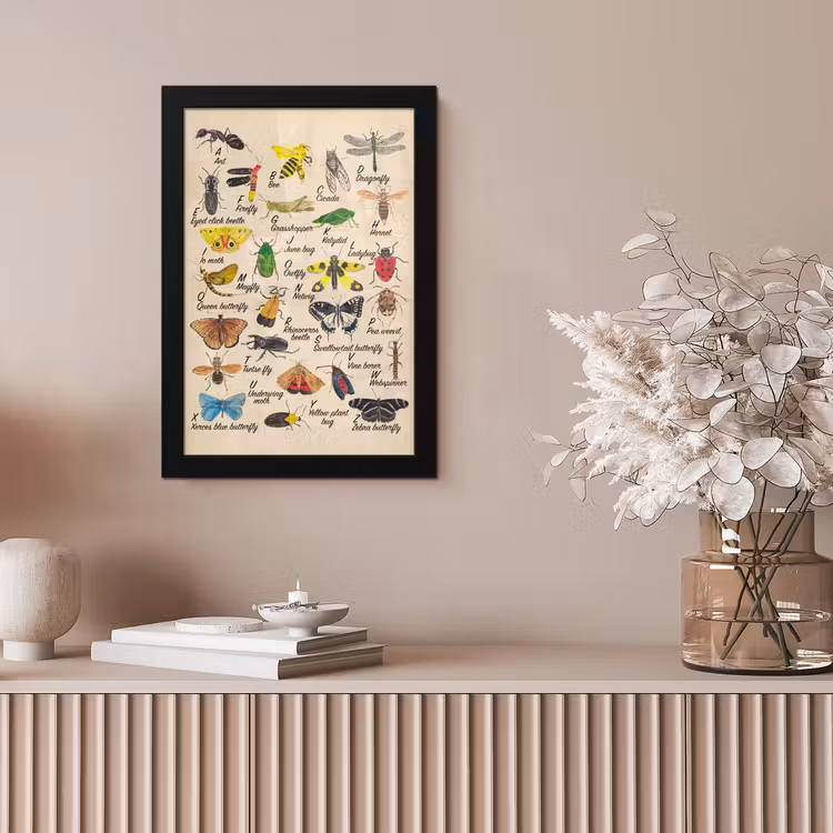 Poster met lijst - Alfabet - Insecten - Educatief - Retro - Bruin - Jongens - Meid - Kinderen — 5