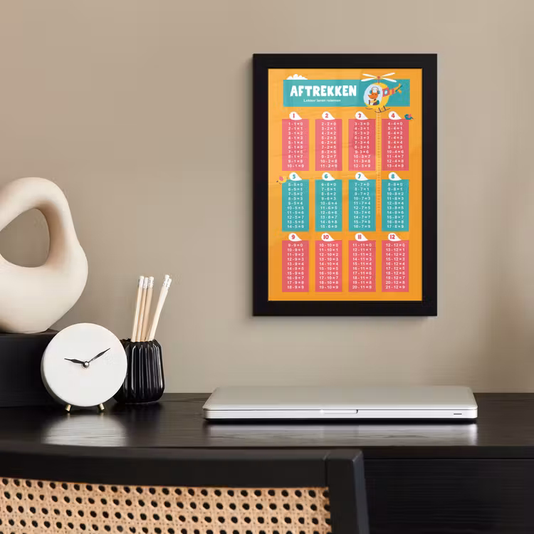 Poster met lijst - Kinderkamer - Aftrekken - Rekenen - Meiden - Jongetjes - Kinderen - Oranje — 2