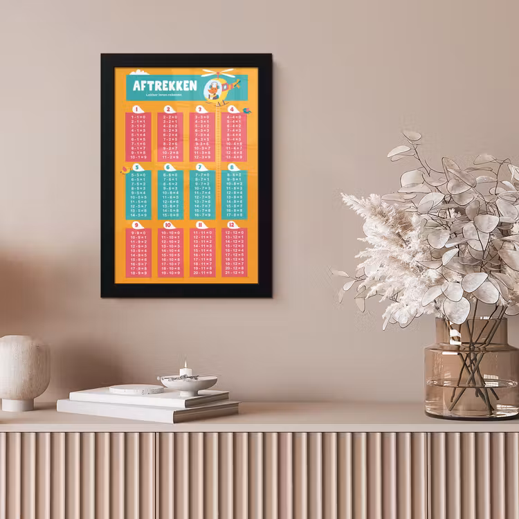 Poster met lijst - Kinderkamer - Aftrekken - Rekenen - Meiden - Jongetjes - Kinderen - Oranje — 5