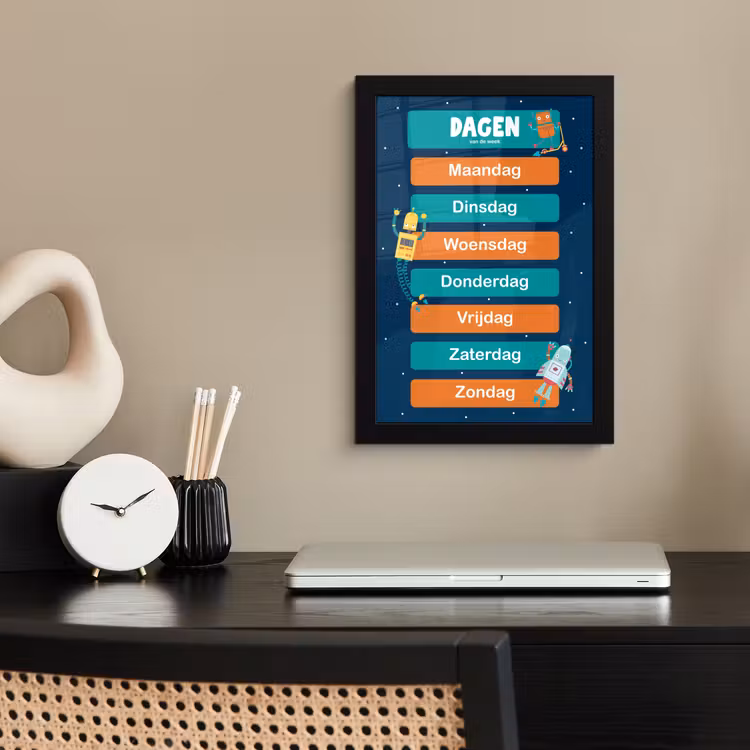 Poster met lijst - Kinderkamer - Educatief - Dagen - Jongens - Meisjes - Kinderen - Blauw - Kind — 2
