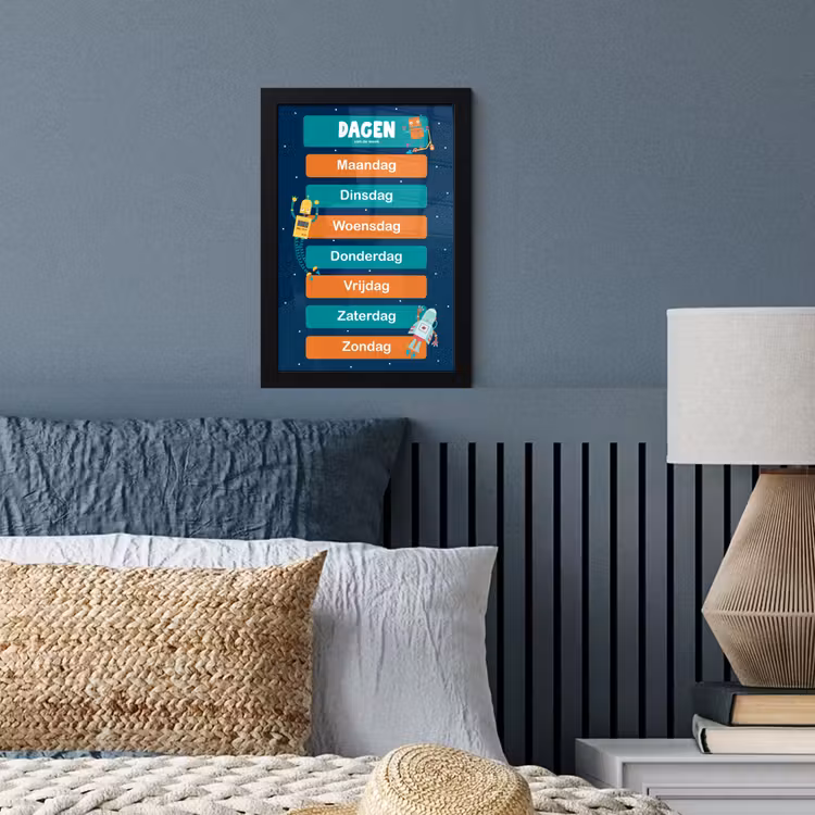 Poster met lijst - Kinderkamer - Educatief - Dagen - Jongens - Meisjes - Kinderen - Blauw - Kind — 3