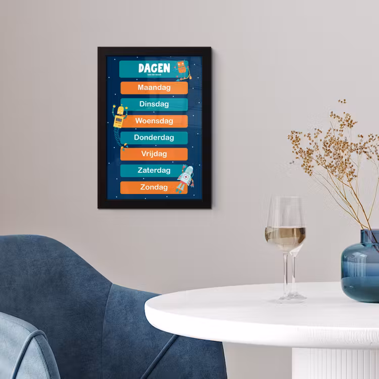 Poster met lijst - Kinderkamer - Educatief - Dagen - Jongens - Meisjes - Kinderen - Blauw - Kind — 4
