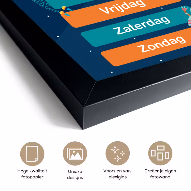 Poster met lijst - Kinderkamer - Educatief - Dagen - Jongens - Meisjes - Kinderen - Blauw - Kind — 6