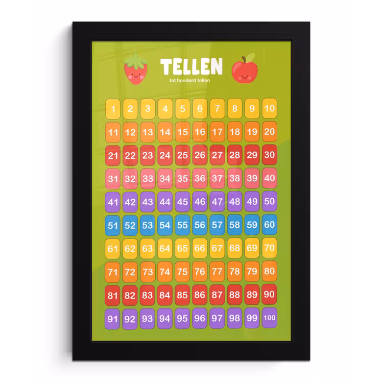 Poster met lijst - Kinderkamer - Educatief - Tellen - Jongens - Meisjes - Kinderen - Groen — 1