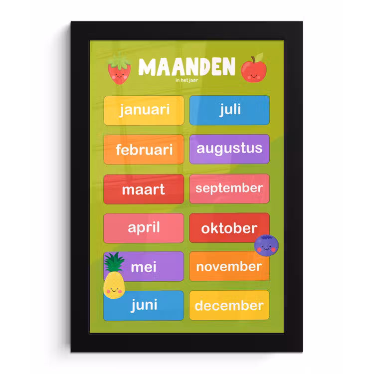 Poster met lijst - Kinderkamer - Maanden - Educatief - Jongens - Meisjes - Kinderen - Groen - Kids — 1