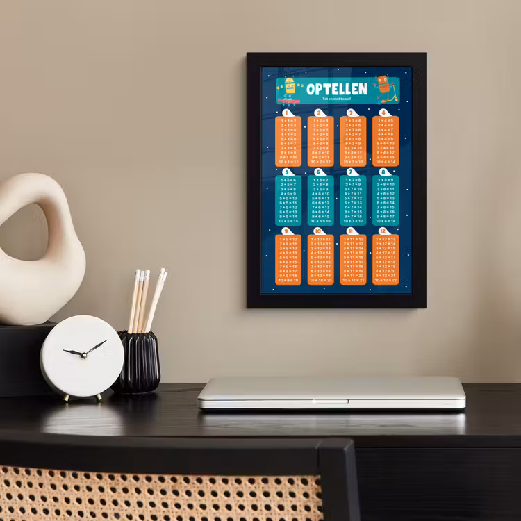 Poster met lijst - Kinderkamer - Optellen - Educatief - Jongens - Meisjes - Kinderen - Blauw — 2