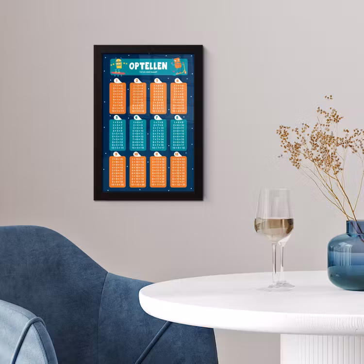 Poster met lijst - Kinderkamer - Optellen - Educatief - Jongens - Meisjes - Kinderen - Blauw — 4