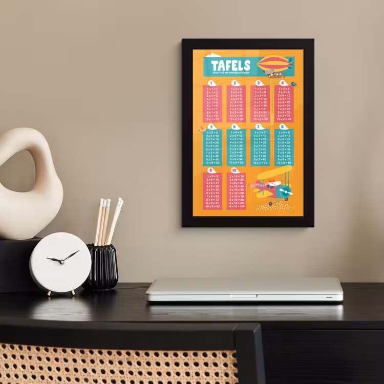 Poster met lijst - Kinderkamer - Rekenen - Tafels - Kinderen - Jongens - Meisjes - Oranje - Kids — 2