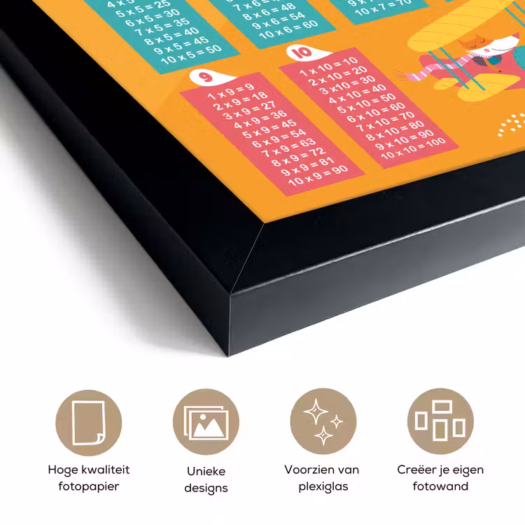 Poster met lijst - Kinderkamer - Rekenen - Tafels - Kinderen - Jongens - Meisjes - Oranje - Kids — 6