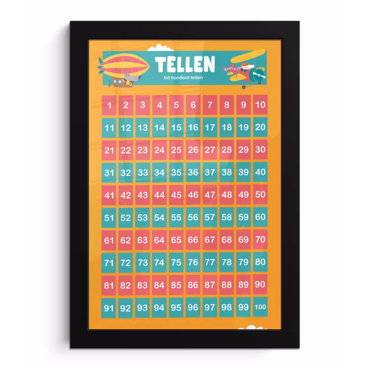 Poster met lijst - Kinderkamer - Tellen - Educatief - Jongens - Meisjes - Kinderen - Oranje - Kids — 1