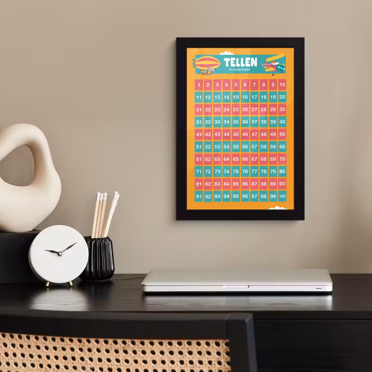 Poster met lijst - Kinderkamer - Tellen - Educatief - Jongens - Meisjes - Kinderen - Oranje - Kids — 2