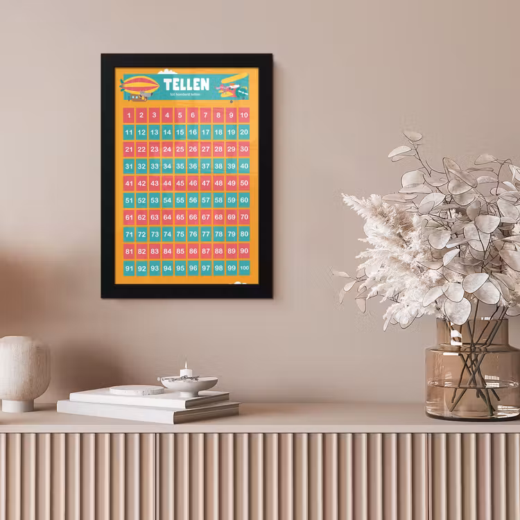 Poster met lijst - Kinderkamer - Tellen - Educatief - Jongens - Meisjes - Kinderen - Oranje - Kids — 5