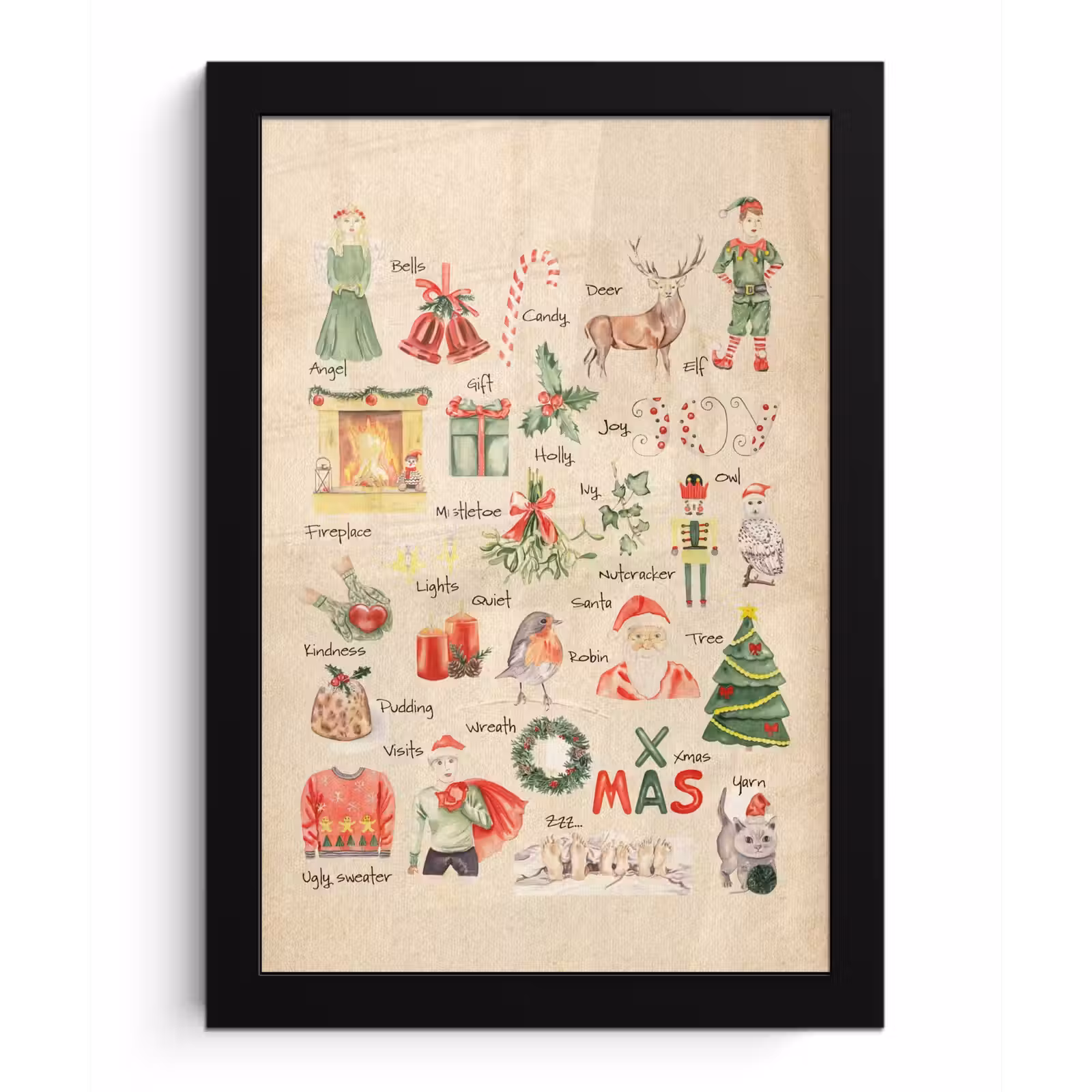Poster met lijst - Alfabet - Kerst - Christmas - Educatief - Retro - Kind - Kinderen — 1