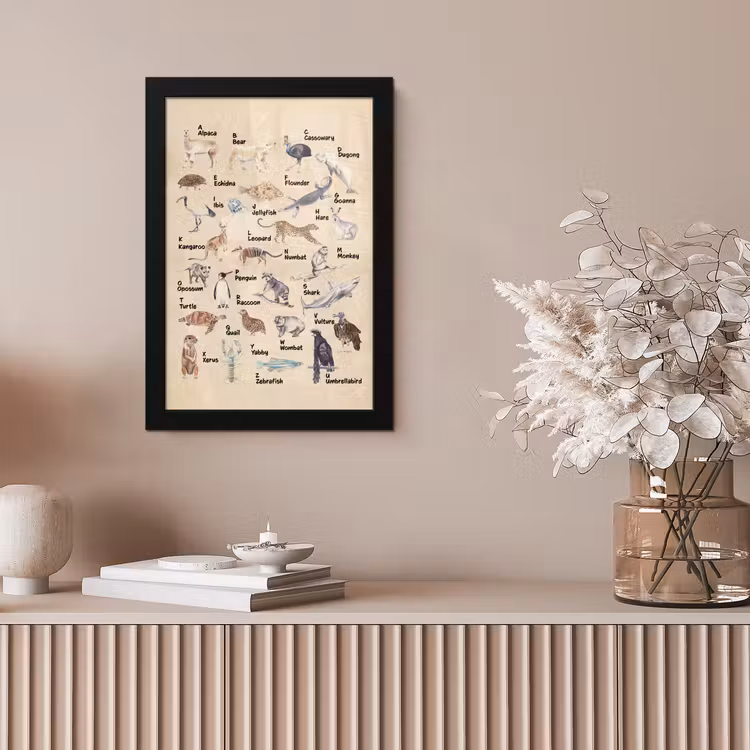 Poster met lijst - Alfabet - Dieren - Educatief - Retro - Bruin - Kind - Kinderen — 5