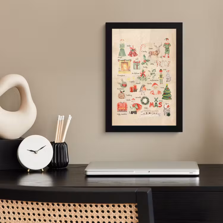 Poster met lijst - Alfabet - Kerst - Christmas - Educatief - Retro - Kind - Kinderen — 2