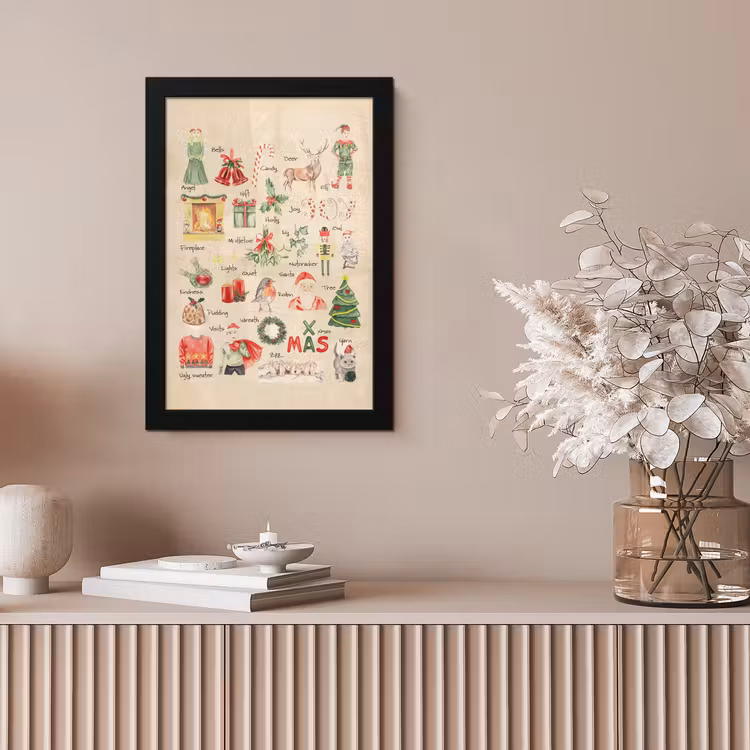 Poster met lijst - Alfabet - Kerst - Christmas - Educatief - Retro - Kind - Kinderen — 5