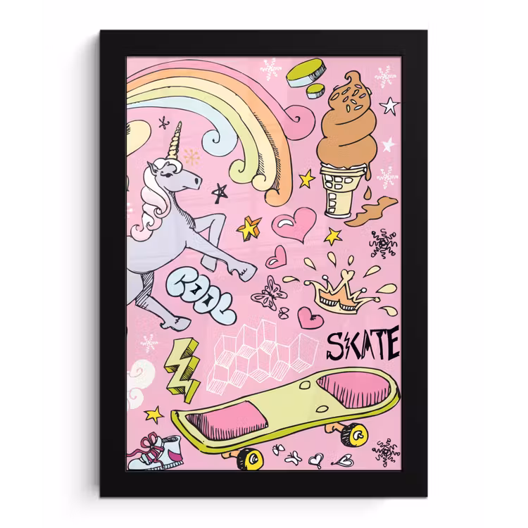 Poster met lijst - Meisjes - Design - Unicorn - Regenboog - Roze — 1