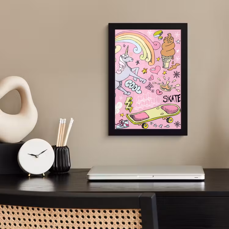 Poster met lijst - Meisjes - Design - Unicorn - Regenboog - Roze — 2
