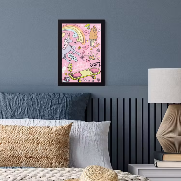 Poster met lijst - Meisjes - Design - Unicorn - Regenboog - Roze — 3