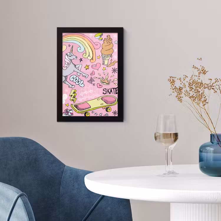 Poster met lijst - Meisjes - Design - Unicorn - Regenboog - Roze — 4