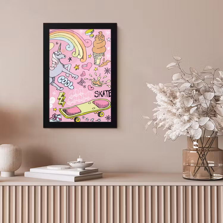 Poster met lijst - Meisjes - Design - Unicorn - Regenboog - Roze — 5