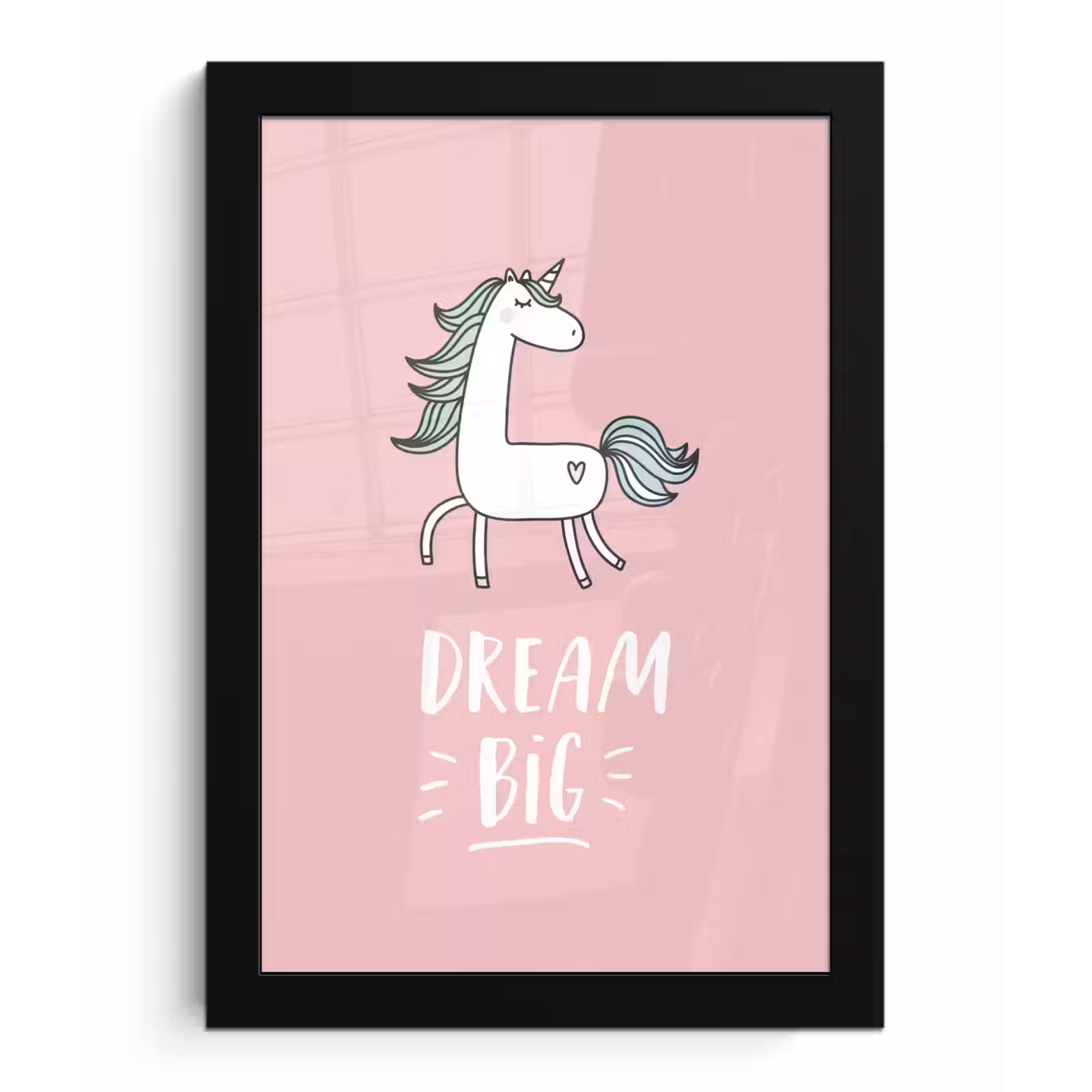 Poster met lijst - Eenhoorn - Kinderen - Quotes - Dream big - Meisjes - Roze — 1