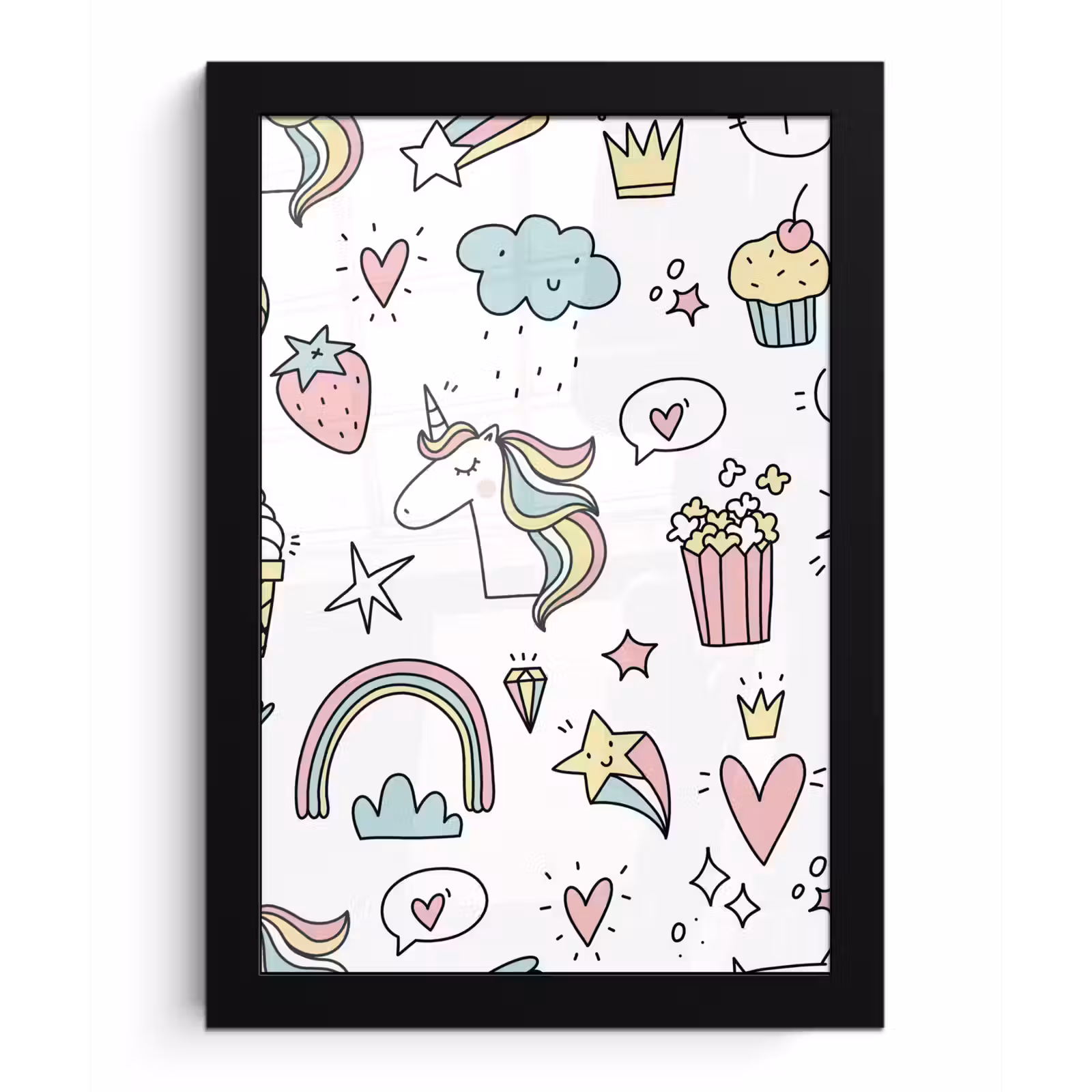 Poster met lijst - Patronen - Eenhoorn - Kinderen - Meisjes - Regenboog - Pastel — 1