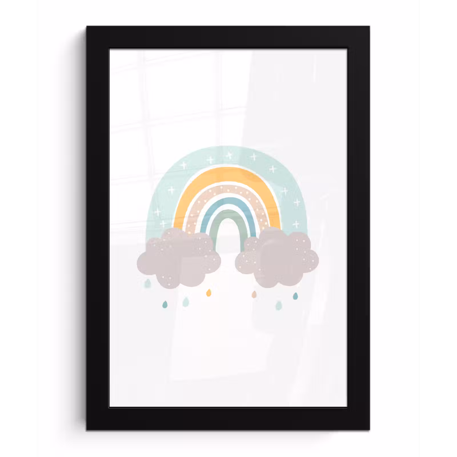 Poster met lijst - Regenboog - Wolken - Regen - Kinderen - Pastel — 1