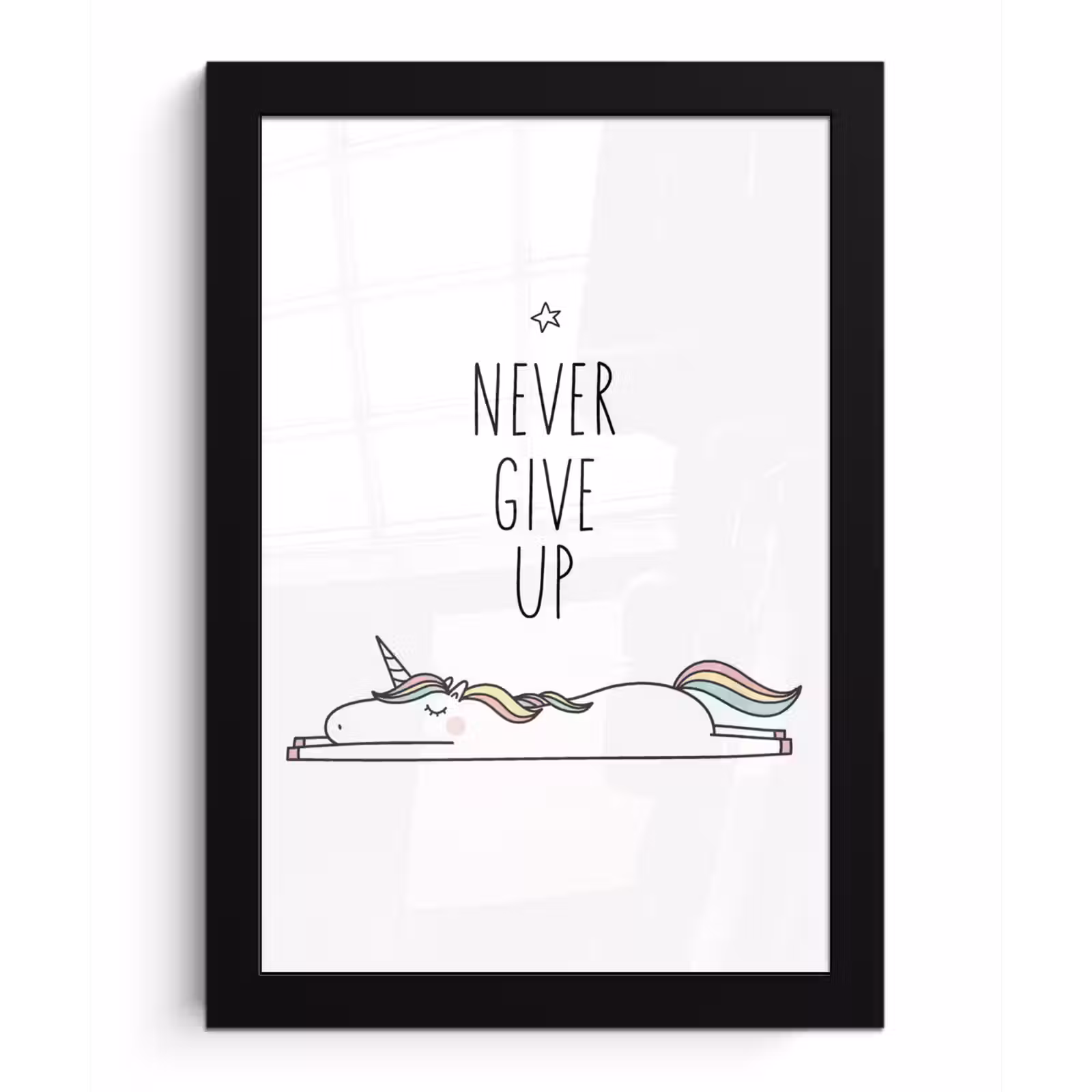 Poster met lijst - Unicorn - Kinderen - Quotes - Never give up - Meisjes — 1