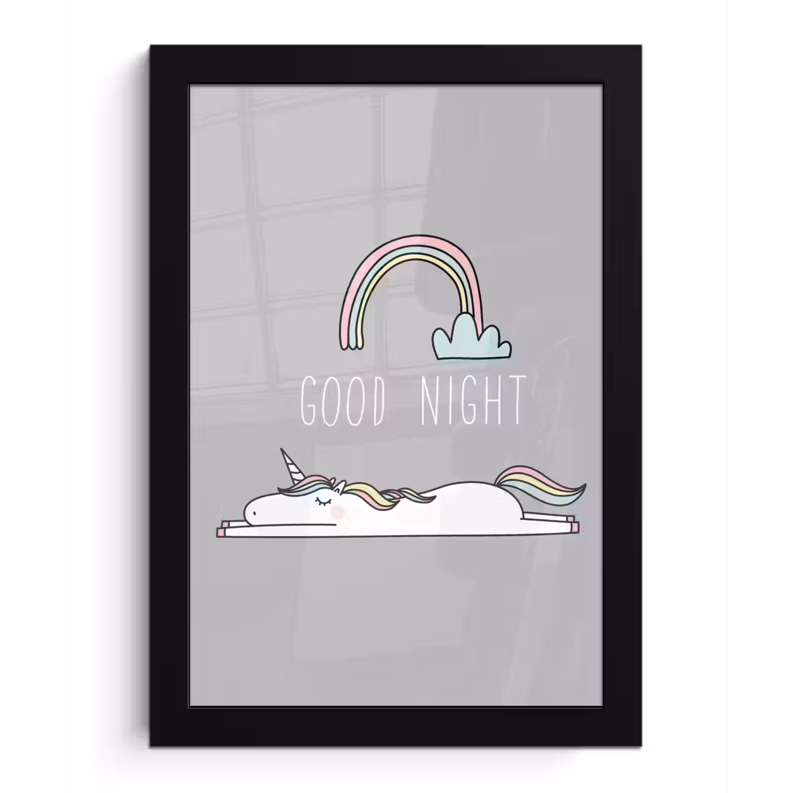 Poster met lijst - Unicorn - Regenboog - Kinderen - Quotes - Good night - Meisjes — 1
