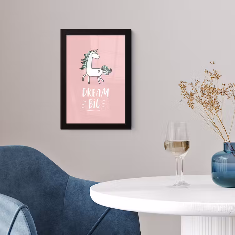 Poster met lijst - Eenhoorn - Kinderen - Quotes - Dream big - Meisjes - Roze — 4