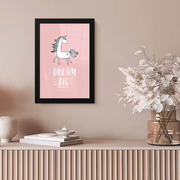 Poster met lijst - Eenhoorn - Kinderen - Quotes - Dream big - Meisjes - Roze — 5