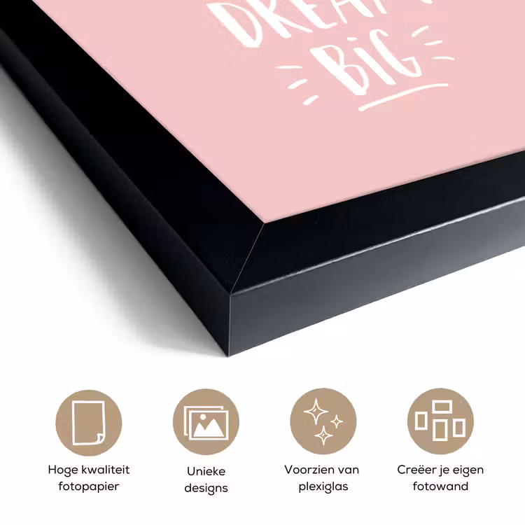 Poster met lijst - Eenhoorn - Kinderen - Quotes - Dream big - Meisjes - Roze — 6