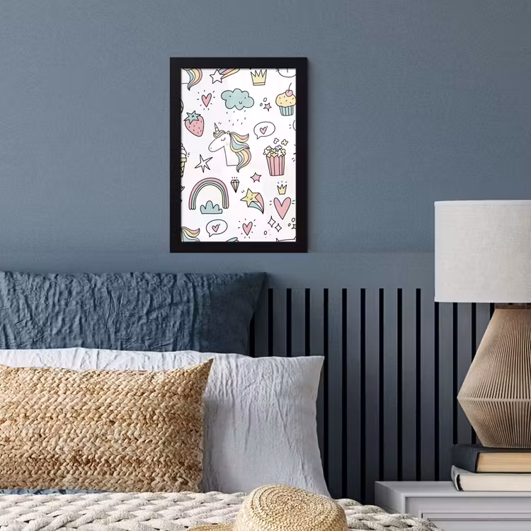 Poster met lijst - Patronen - Eenhoorn - Kinderen - Meisjes - Regenboog - Pastel — 3