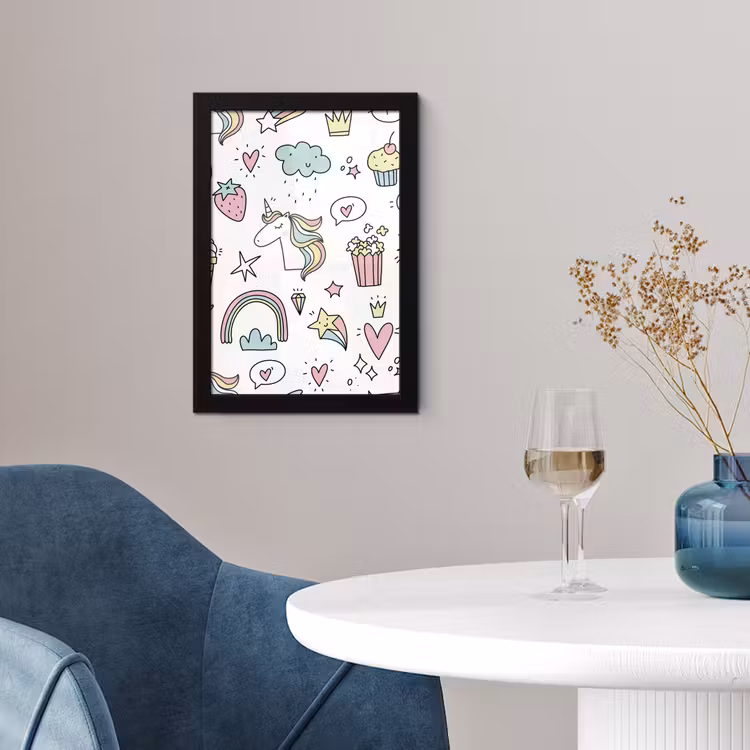 Poster met lijst - Patronen - Eenhoorn - Kinderen - Meisjes - Regenboog - Pastel — 4